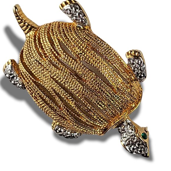 Vintage 90's Brooch Sea Turtle Gold and Silver Tone Finishes - Picture 4 of 6